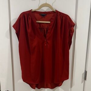 Banana Republic Deep Red V-Neck Cap Sleeve Blouse